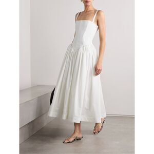 NWT INTERIOR The Ira pleated paneled cotton-poplin bustier midi dress Size 0 $24